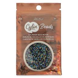 John Bead Cylin 11/0 Cylindrical Seed Beads - Black AB front of packaging