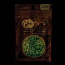 John Bead Cylin 11/0 Glow in the Dark Cylindrical Seed Beads - Grey, 25g front of packaging to show glow effect