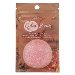 John Bead Cylin 11/0 Ceylon Cylindrical Seed Beads - Light Crystal Pink, 25g front of packaging