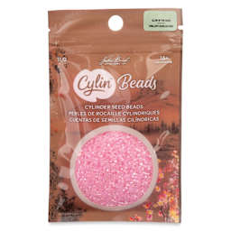 John Bead Cylin 11/0 Glow in the Dark Cylindrical Seed Beads - Pink AB, 25g front of packaging