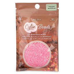 John Bead Cylin 11/0 Glow in the Dark Cylindrical Seed Beads - Rose AB, 25g front of packaging