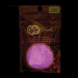 John Bead Cylin 11/0 Glow in the Dark Cylindrical Seed Beads - Rose AB, 25g front of packaging to show glow effect