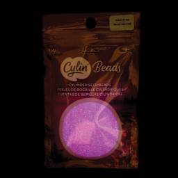 John Bead Cylin 11/0 Glow in the Dark Cylindrical Seed Beads - Rose, 25g front of packaging to show glow effect