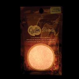 John Bead Cylin 11/0 Glow in the Dark Cylindrical Seed Beads - Pink, 25g front of packaging to show glow effect