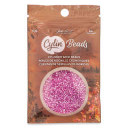John Bead Cylin 11/0 Ceylon Cylindrical Seed Beads - Crystal Fuchsia Lined, 25g front of packaging
