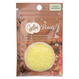 John Bead Cylin 11/0 Glow in the Dark Cylindrical Seed Beads - Yellow, 25g front of packaging