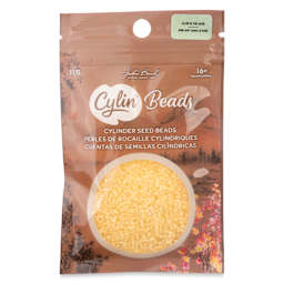 John Bead Cylin 11/0 Glow in the Dark Cylindrical Seed Beads - Light Yellow, 25g front of packaging