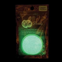 John Bead Cylin 11/0 Glow in the Dark Cylindrical Seed Beads - Blue, 25g front of packaging to show glow effect