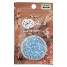 John Bead Cylin 11/0 Glow in the Dark Cylindrical Seed Beads - Blue AB, 25g front of packaging