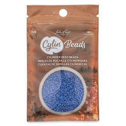 John Bead Cylin 11/0 Cylindrical Seed Beads - Cornflower Blue Opaque front of packaging
