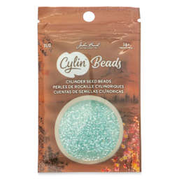 John Bead Cylin 11/0 Ceylon Cylindrical Seed Beads - Light Crystal Aqua, 25g front of packaging