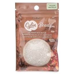 John Bead Cylin 11/0 Glow in the Dark Cylindrical Seed Beads - White to Turquoise AB, 25g front of packaging