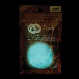 John Bead Cylin 11/0 Glow in the Dark Cylindrical Seed Beads - White to Turquoise AB, 25g front of packaging to show glow effect