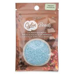 John Bead Cylin 11/0 Glow in the Dark Cylindrical Seed Beads - Sky AB, 25g front of packaging