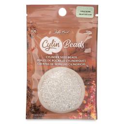 John Bead Cylin 11/0 Glow in the Dark Cylindrical Seed Beads - White to Sky AB, 25g front of packaging