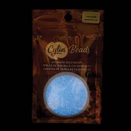 John Bead Cylin 11/0 Glow in the Dark Cylindrical Seed Beads - White to Sky AB, 25g front of packaging to show glow effect