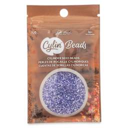 John Bead Cylin 11/0 Ceylon Cylindrical Seed Beads - Crystal Purple Lined, 25g front of packaging