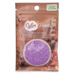 John Bead Cylin 11/0 Glow in the Dark Cylindrical Seed Beads - Purple AB, 25g front of packaging