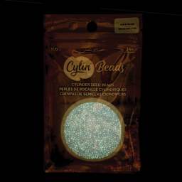 John Bead Cylin 11/0 Glow in the Dark Cylindrical Seed Beads - Purple AB, 25g front of packaging to show glow