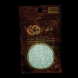 John Bead Cylin 11/0 Glow in the Dark Cylindrical Seed Beads - Purple, 25g front of packaging to show glow effect