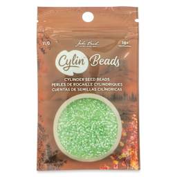 John Bead Cylin 11/0 Ceylon Cylindrical Seed Beads - Light Crystal Green, 25g front of packaging