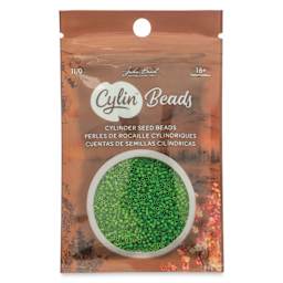 John Bead Cylin 11/0 Cylindrical Seed Beads - Grass Green Opaque front of packaging