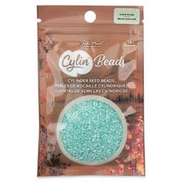 John Bead Cylin 11/0 Glow in the Dark Cylindrical Seed Beads - Green AB, 25g front of packaging