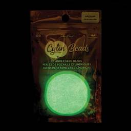 John Bead Cylin 11/0 Glow in the Dark Cylindrical Seed Beads - Green AB, 25g front of packaging to show glow