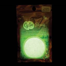 John Bead Cylin 11/0 Glow in the Dark Cylindrical Seed Beads - White to Green, 25g front of packaging to show glow effect