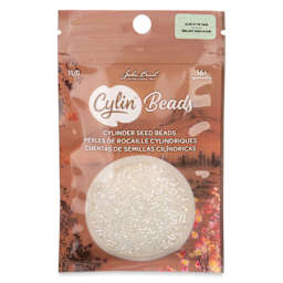 John Bead Cylin 11/0 Glow in the Dark Cylindrical Seed Beads - White to Green AB, 25g front of packaging