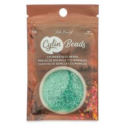 John Bead Cylin 11/0 Matte Macaron Cylindrical Seed Beads - Green Turquoise AB front of packaging