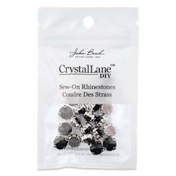 John Bead Crystal Lane DIY Sew On Rhinestones - Pkg of 20, Silver Setting, Jet, 10 mm front of packaging