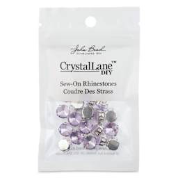 John Bead Crystal Lane DIY Sew On Rhinestones - Pkg of 20, Silver Setting, Violet, 10 mm front of packaging