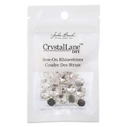 John Bead Crystal Lane DIY Sew On Rhinestones - Pkg of 20, Silver Setting, Crystal, 10 mm front of packaging