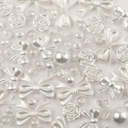 John Bead Super Cute Assorted Acrylic Bow Beads - White Crystal, 80 g