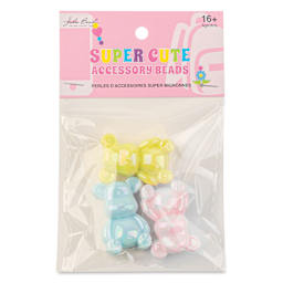 John Bead Super Cute Acrylic Animal Beads - Pkg of 3, Bears, Yellow, Light Blue, Light Pink front of packaging
