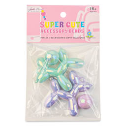 John Bead Super Cute Acrylic Animal Beads - Pkg of 4, Balloon Dogs, Violet and Green front of packaging