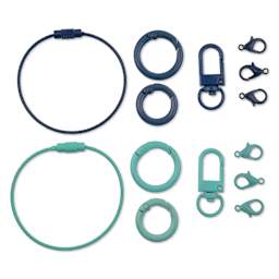 John Bead Super Cute Keychain Findings Kit - Pkg of 14, Kit 5, Blue and Light Blue