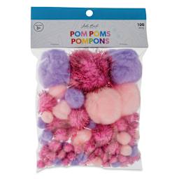 John Bead Pom Poms Assorted Mix - Pkg of 100, Princess Mix front of packaging