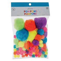 John Bead Pom Poms Assorted Mix - Pkg of 100, Neon Mix front of packaging