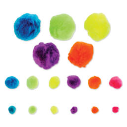 John Bead Pom Poms Assorted Mix - Pkg of 100, Neon Mix