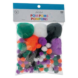 John Bead Pom Poms Assorted Mix - Pkg of 100, Halloween Mix front of packaging