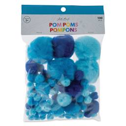 John Bead Pom Poms Assorted Mix - Pkg of 100, Blue Mix front of packaging