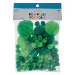 John Bead Pom Poms Assorted Mix - Pkg of 100, Green Mix front of packaging