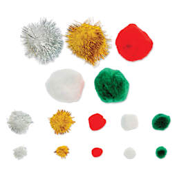 John Bead Pom Poms Assorted Mix - Pkg of 100, Christmas Mix