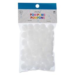 John Bead Pom Poms - Pkg of 100, White, 1" front of packaging