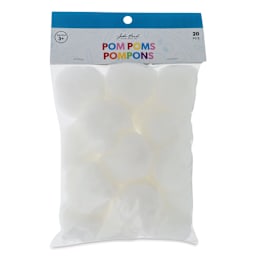 John Bead Pom Poms - Pkg of 20, White, 2" front of packaging