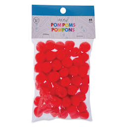 John Bead Pom Poms - Pkg of 100, Red, 1" front of packaging