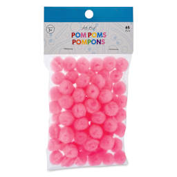John Bead Pom Poms - Pkg of 100, Pink, 1" front of packaging