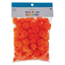 John Bead Pom Poms - Pkg of 65, Dark Orange, 1/2" front of packaging
